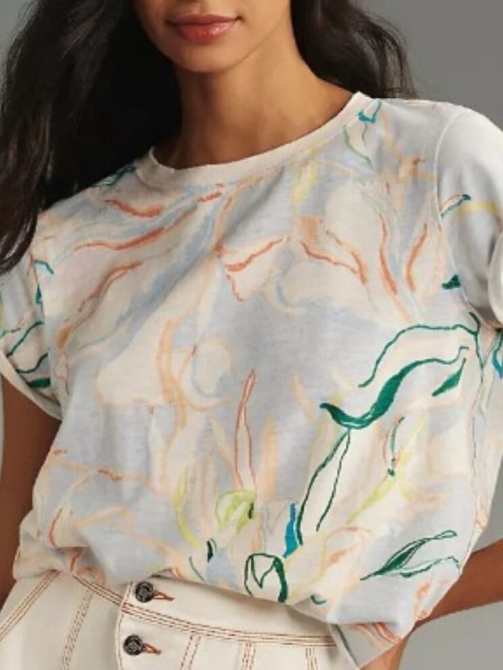 Maeve Anthropologie Boxy Cotton Colorful Graphic Tee - Size Medium